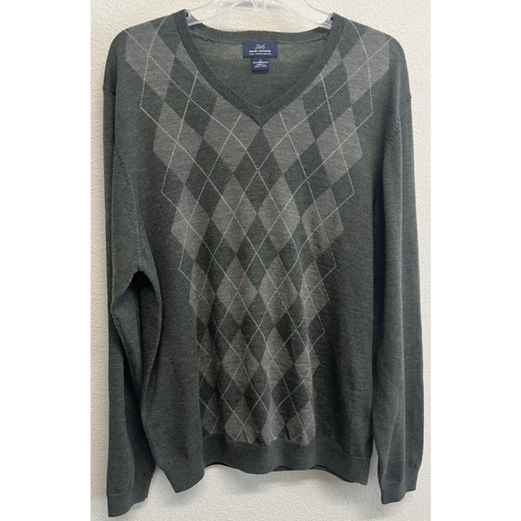 Brooks Brothers Sweater Men's Size L 100% Merino Wool Olive Green Argyle V-Neck - Picture 1 of 10